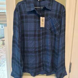 WeWoreWhat Blue Plaid Boyfriend Button-Front Flannel Shirt
